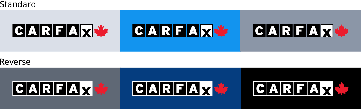 Displaying correct examples of the CARFAX Canada logo on solid colours