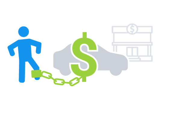 Illustration of figure connected to a car with a chain and dollar sign